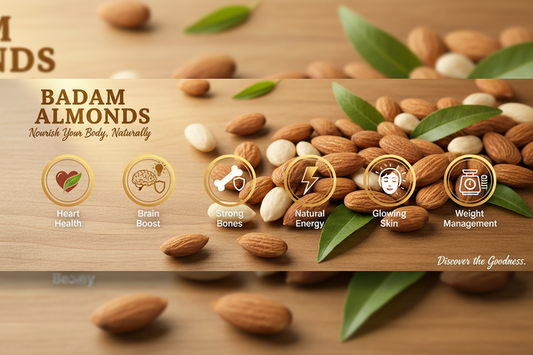 Almonds with health benefits on a wooden background