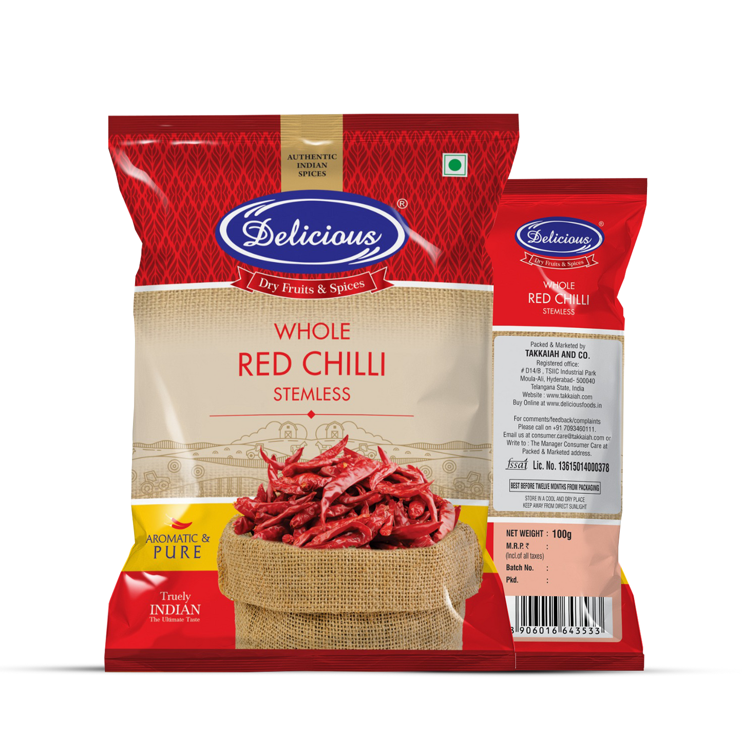 Delicious Red Chilli Stemless Whole | Mirchi