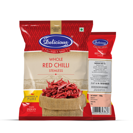 Delicious Red Chilli Stemless Whole | Mirchi