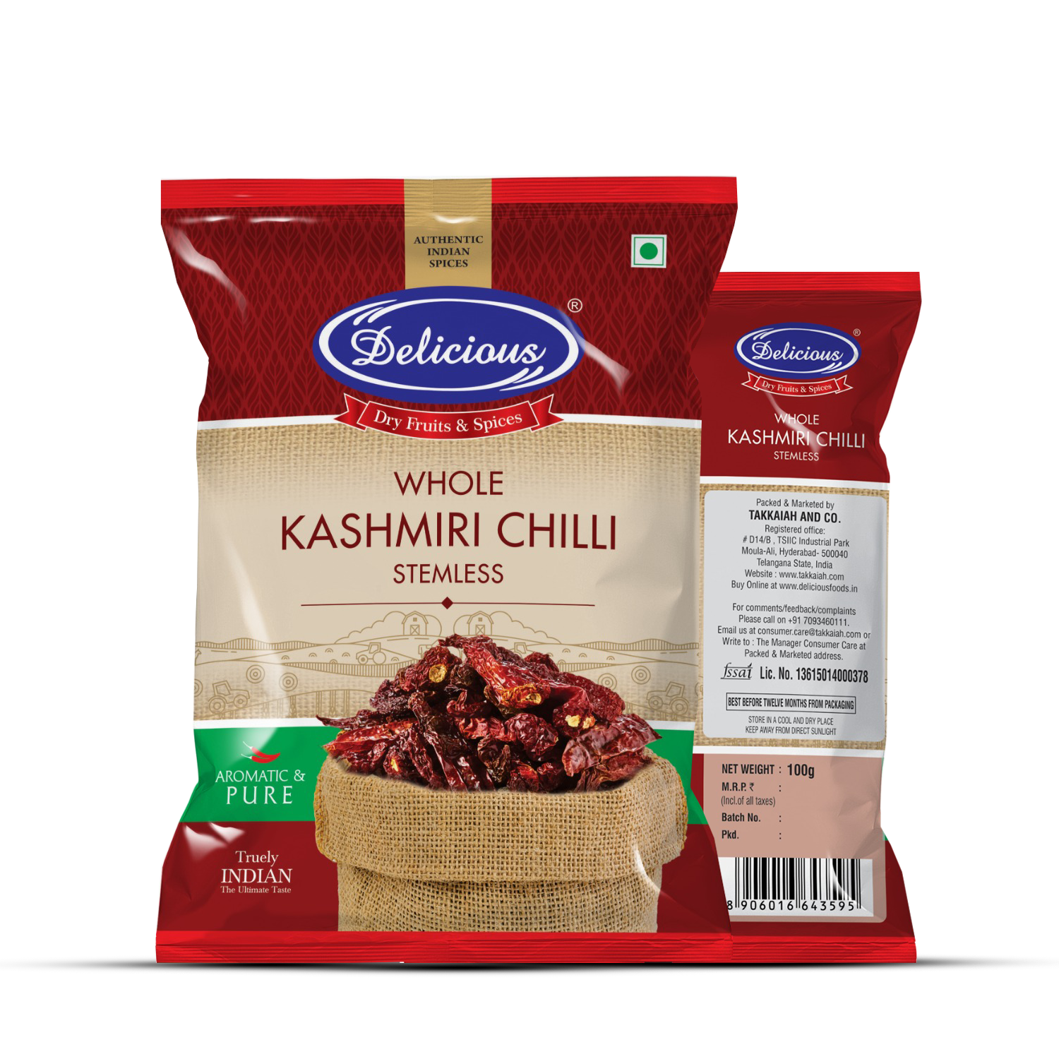 Chelli Merchii Kashmiri Chilli Stemless Whole | Mirchi â Delicious Dry fruits & Spices