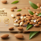 Almonds with health benefits on a wooden background